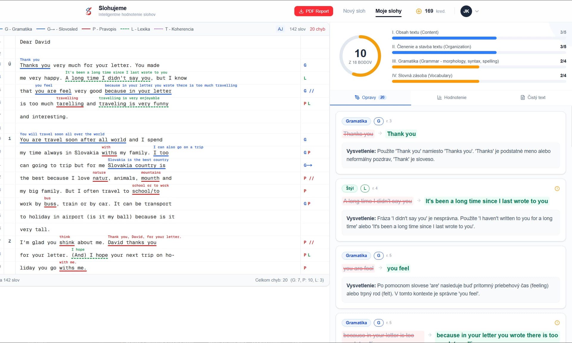 Ukážka opravy slohu v Slohujeme